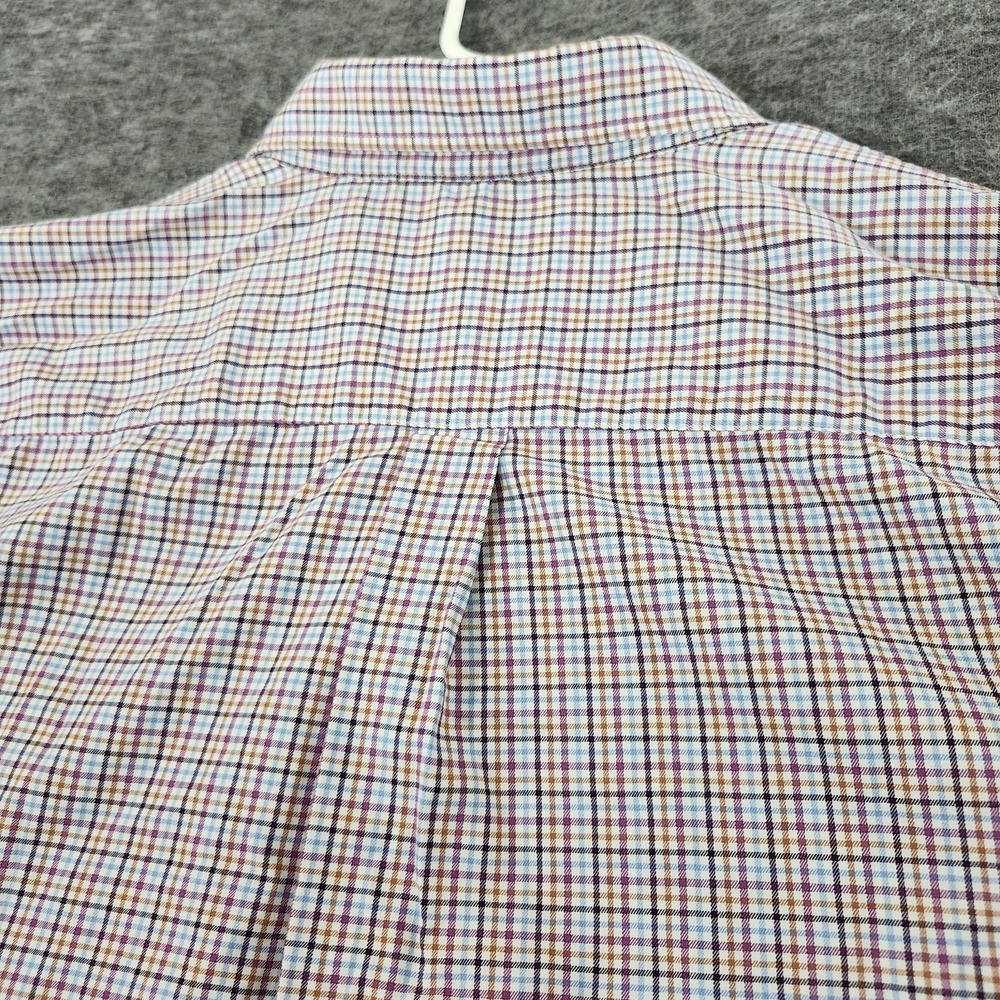 Peter Millar Shirt Adult Large Blue Brown Plaid Button Up Linen Cotton Mens - Picture 8 of 10